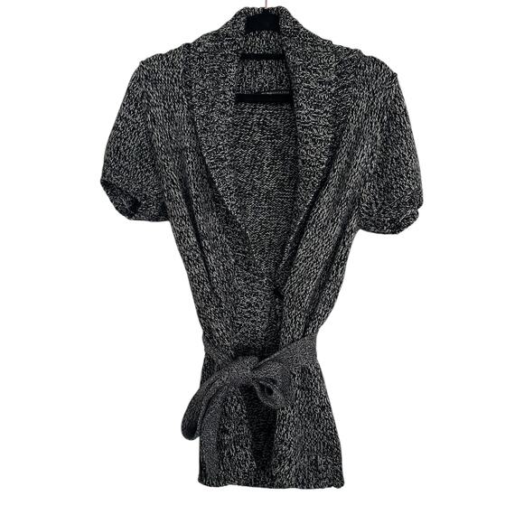 BCBGMaxazria Marled Shawl Cardigan‎ S Short Sleeve Belted Merino Wool Blend - Picture 1 of 8